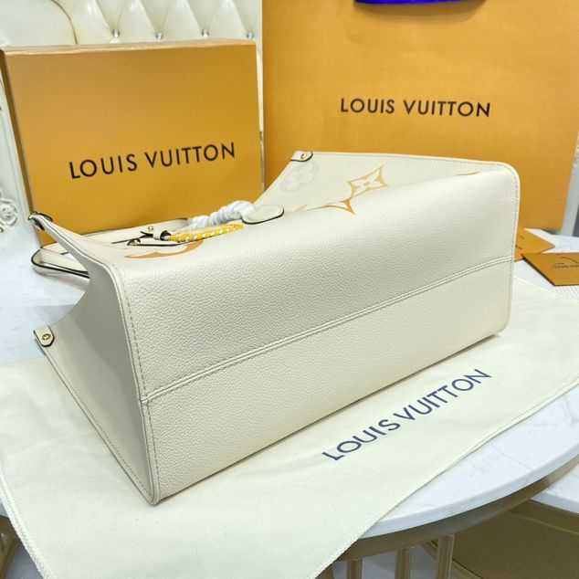 Louis vuitton original embossed calfskin onthego mm M45717 white&saffron