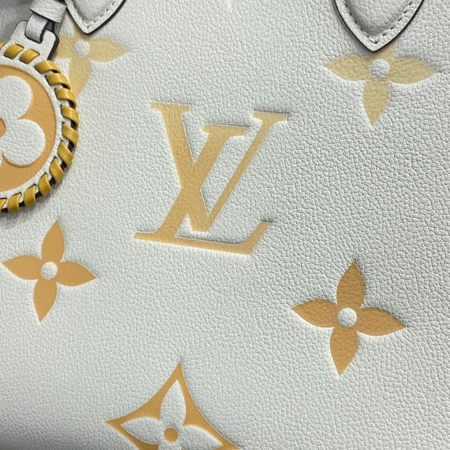 Louis vuitton original embossed calfskin onthego mm M45717 white&saffron