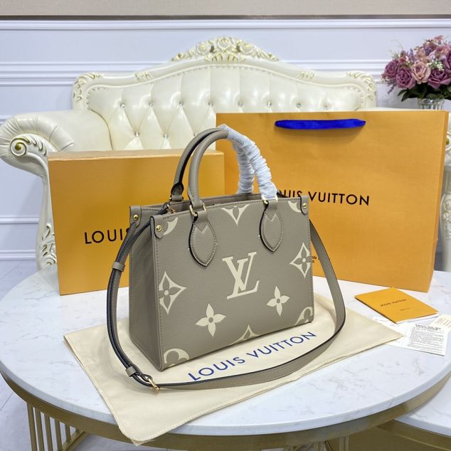 Louis vuitton original embossed calfskin onthego pm m45779 grey&beige