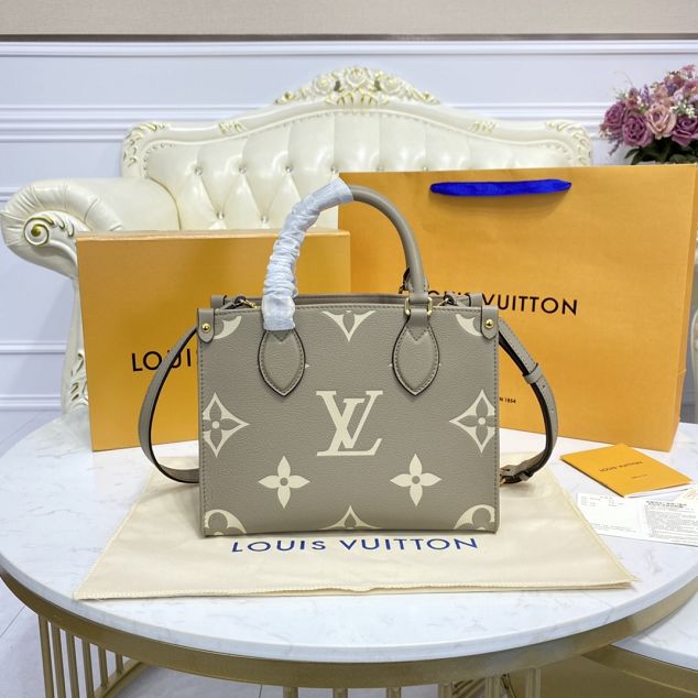 Louis vuitton original embossed calfskin onthego pm m45779 grey&beige