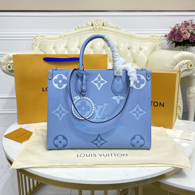 Louis vuitton original embossed calfskin onthego mm M45718 blue