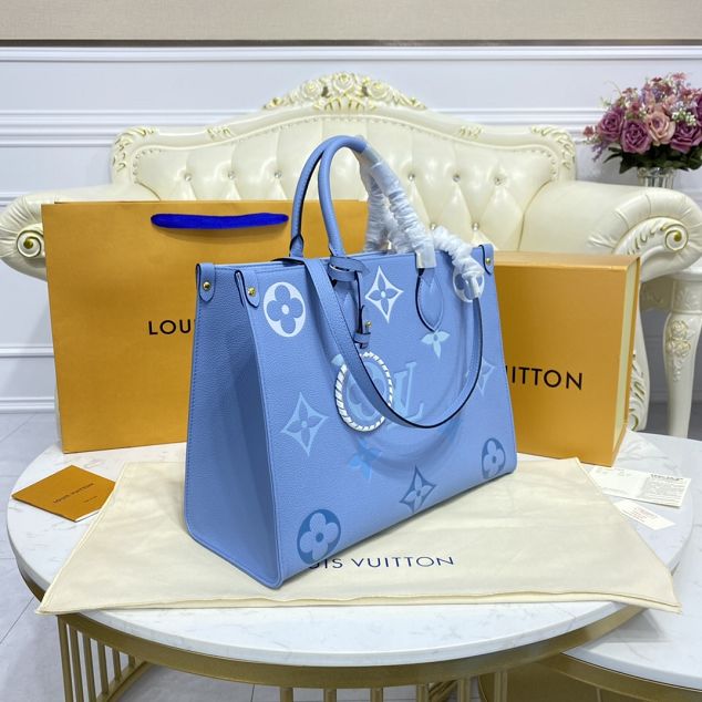 Louis vuitton original embossed calfskin onthego mm M45718 blue