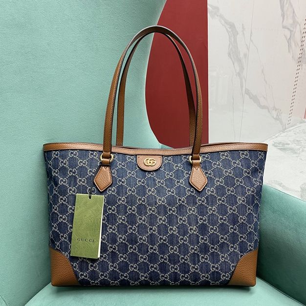 2021 GG original denim ophidia medium tote bag 631685 blue&brown