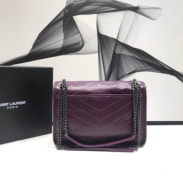 YSL original crinkled calfskin niki medium bag 498894 dark purple