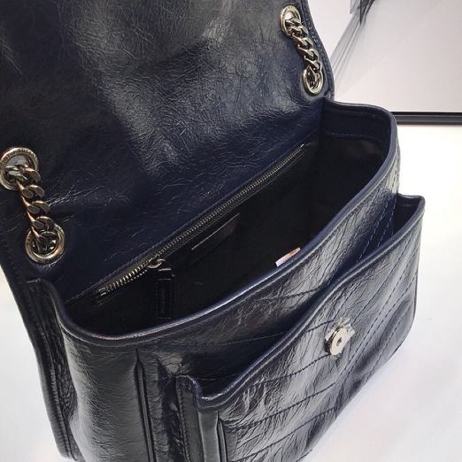 YSL original crinkled calfskin niki medium bag 498894 navy blue