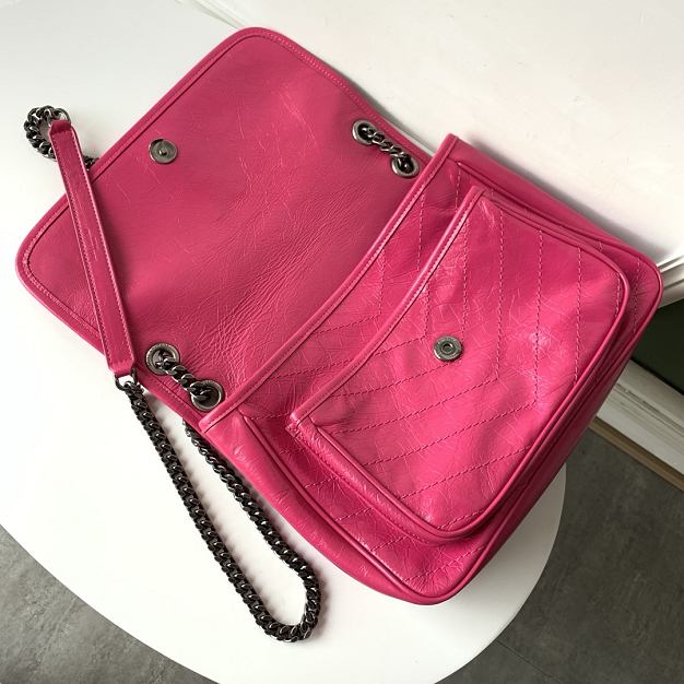 YSL original crinkled calfskin niki medium bag 498894 rose red