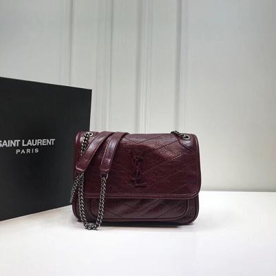 YSL original crinkled calfskin niki baby bag 533037 bordeaux