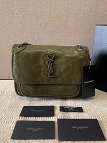 YSL original crinkled calfskin niki baby bag 533037 olive