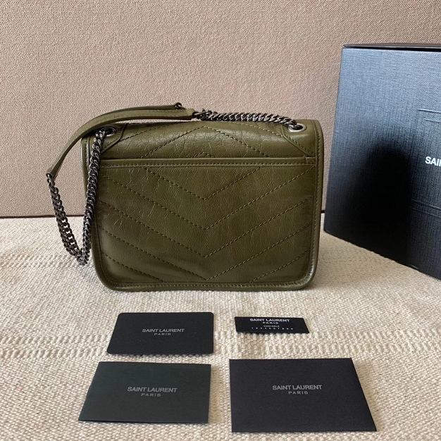 YSL original crinkled calfskin niki baby bag 533037 olive