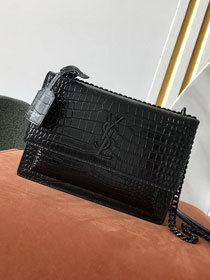 YSL original crocodile calfskin medium sunset bag 442906 black