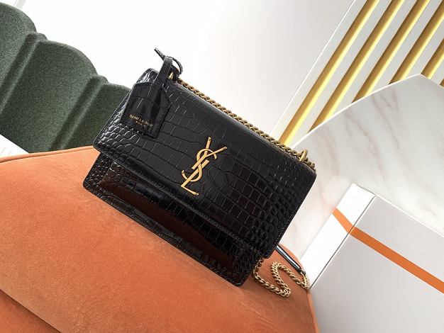 YSL original crocodile calfskin medium sunset bag 442906 black