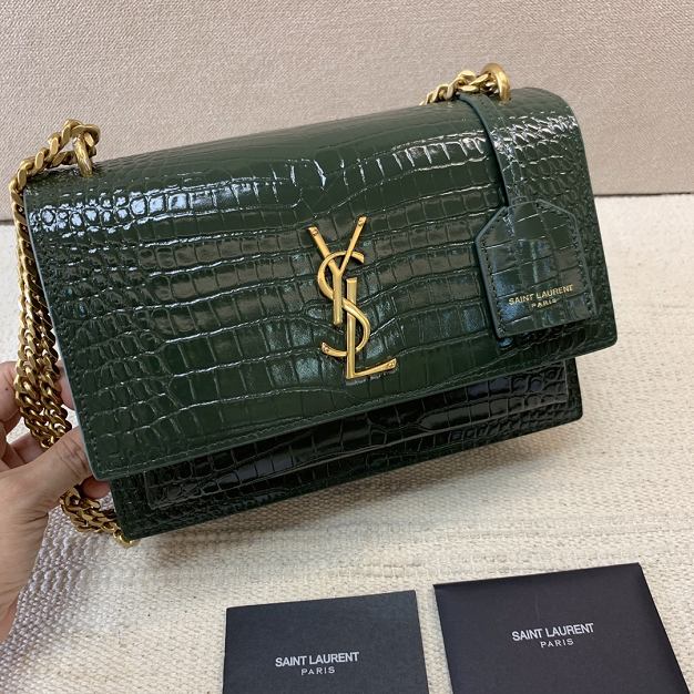 YSL original crocodile calfskin medium sunset bag 442906 green