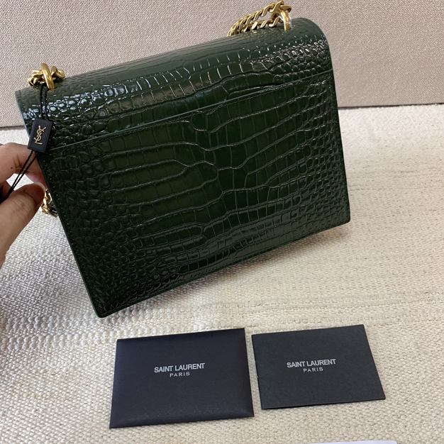 YSL original crocodile calfskin medium sunset bag 442906 green