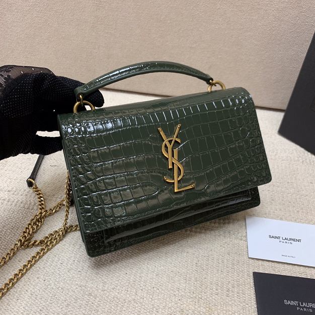 YSL original crocodile calfskin mini sunset bag 533026 green