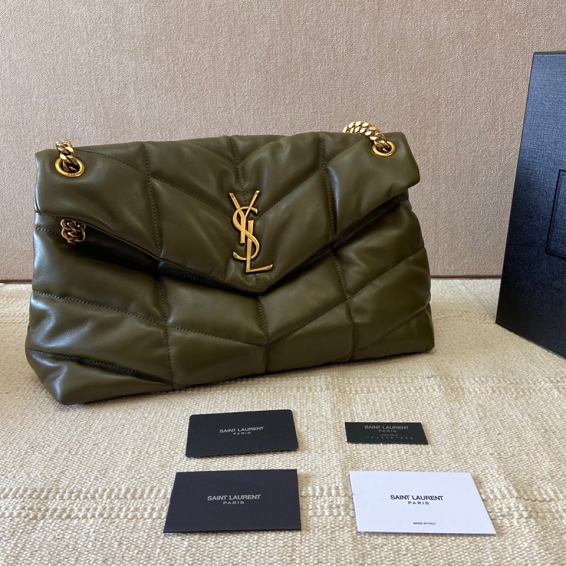 YSL original lambskin puffer medium bag 577475 dark green