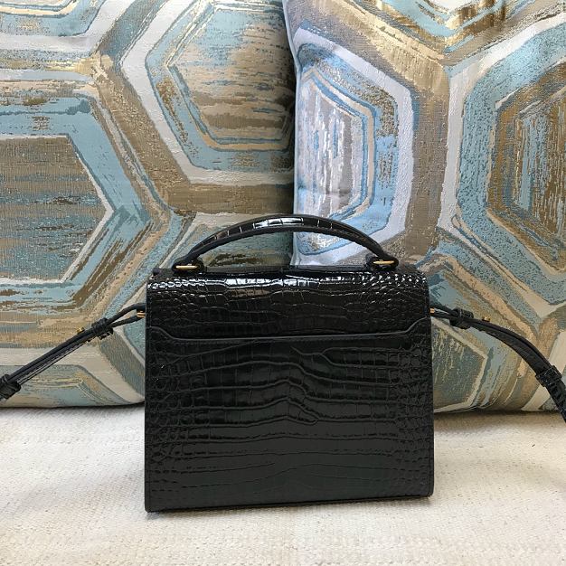 YSL original crocodile calfskin cassandra mini top handle bag 602716 black