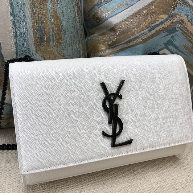 YSL original grained calfskin small kate chain bag 469390 white