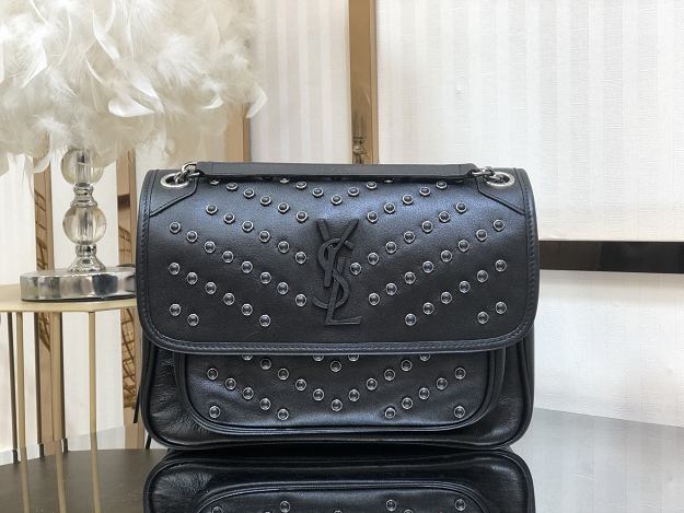 YSL original studded calfskin niki medium bag 498894 black