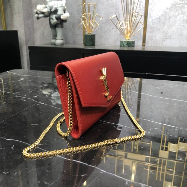 YSL original grained calfskin mini chain bag 607788 red