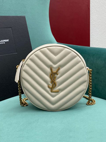 YSL original calfskin vinyle round camera bag 610436 white