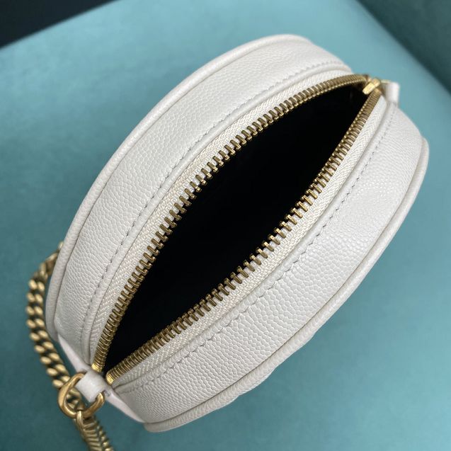 YSL original calfskin vinyle round camera bag 610436 white