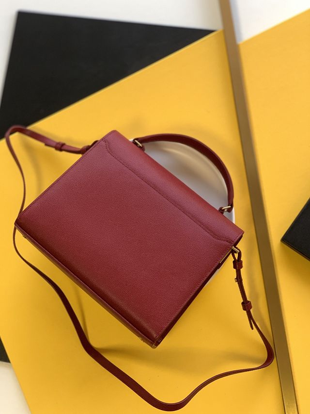 YSL original grained calfskin cassandra medium top handle bag 578000 red