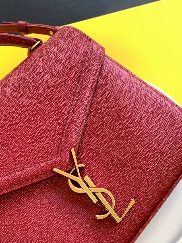 YSL original grained calfskin cassandra medium top handle bag 578000 red