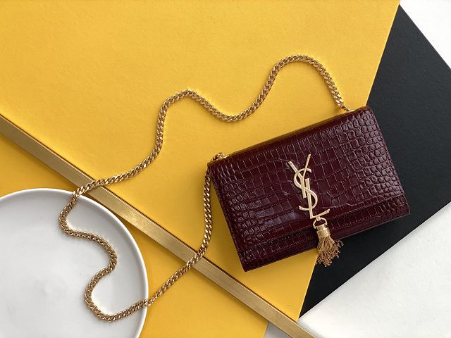 YSL original crocodile calfskin small kate bag 474366 bordeaux