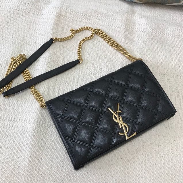 YSL original lambskin becky chain wallet 585031 black