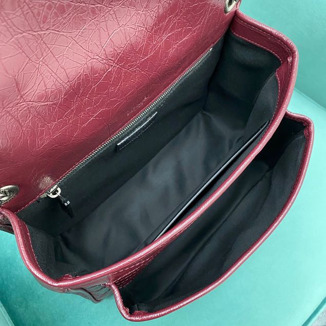 YSL original crinkled calfskin niki medium bag 498894 bordeaux