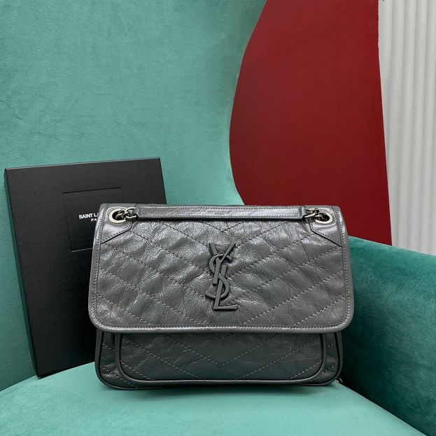 YSL original crinkled calfskin niki medium bag 498894 grey