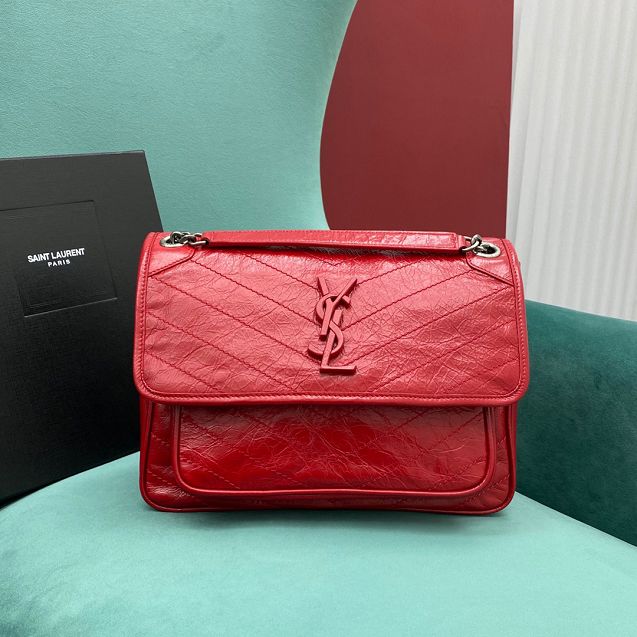 YSL original crinkled calfskin niki medium bag 498894 red