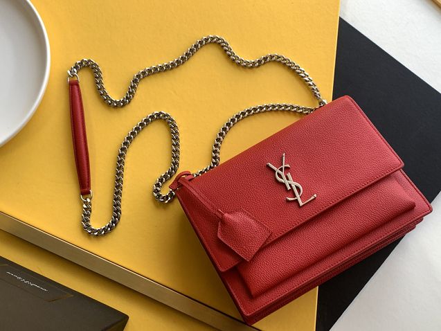 YSL original grained calfskin medium sunset bag 442906 red