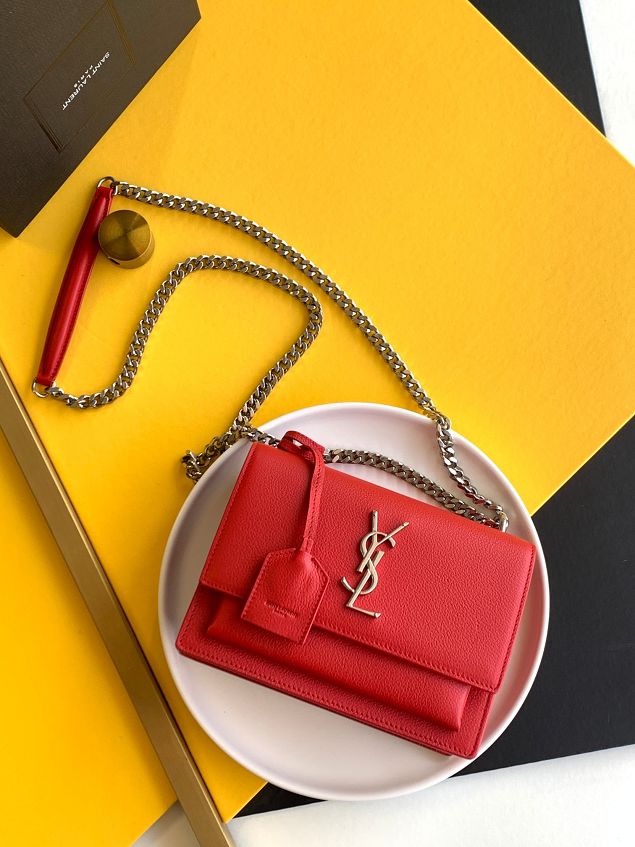 YSL original grained calfskin small sunset bag 441972 red