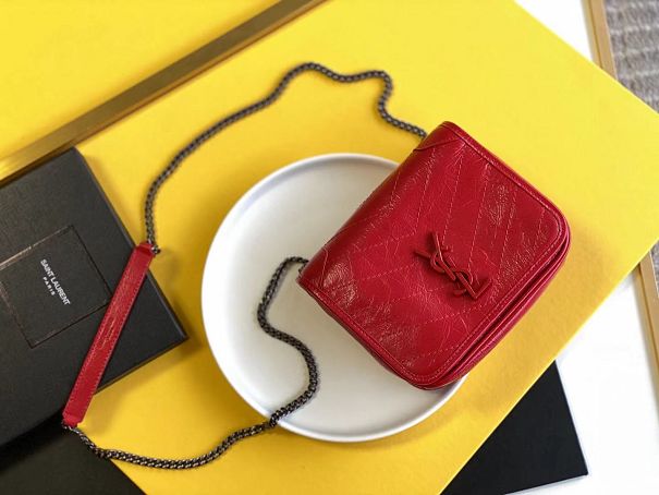 YSL original crinkled calfskin mini niki bag 583103 red