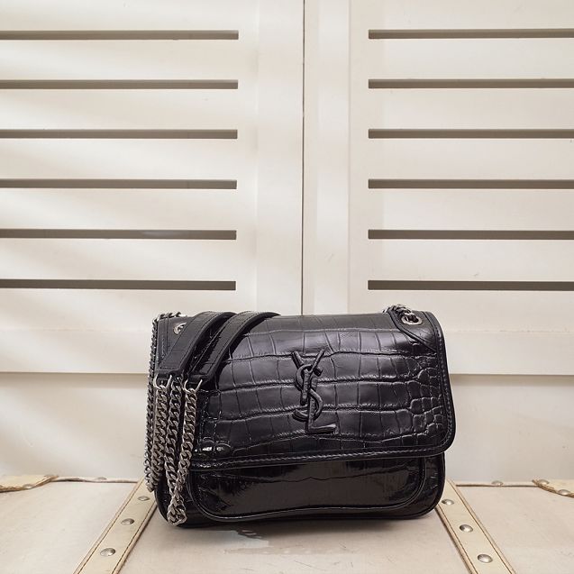 YSL original crocodile calfskin niki baby bag 533037 black