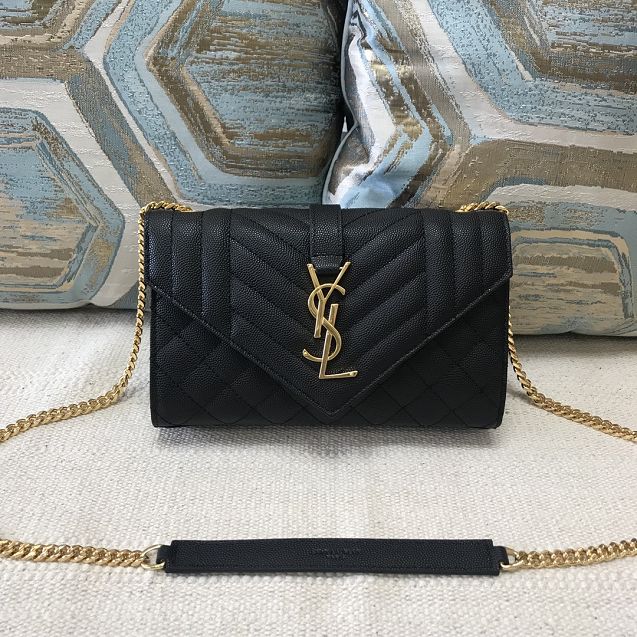 YSL original grained calfskin envelope chain bag 526286 black