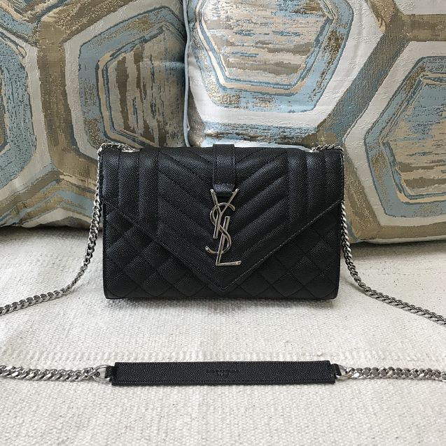 YSL original grained calfskin envelope chain bag 526286 black