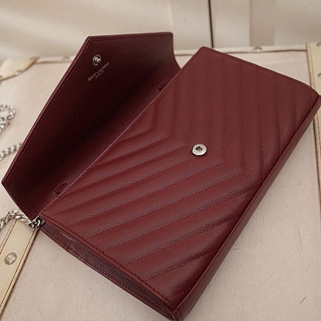 YSL original grained calfskin envelope wallet on chain 360452 bordeaux