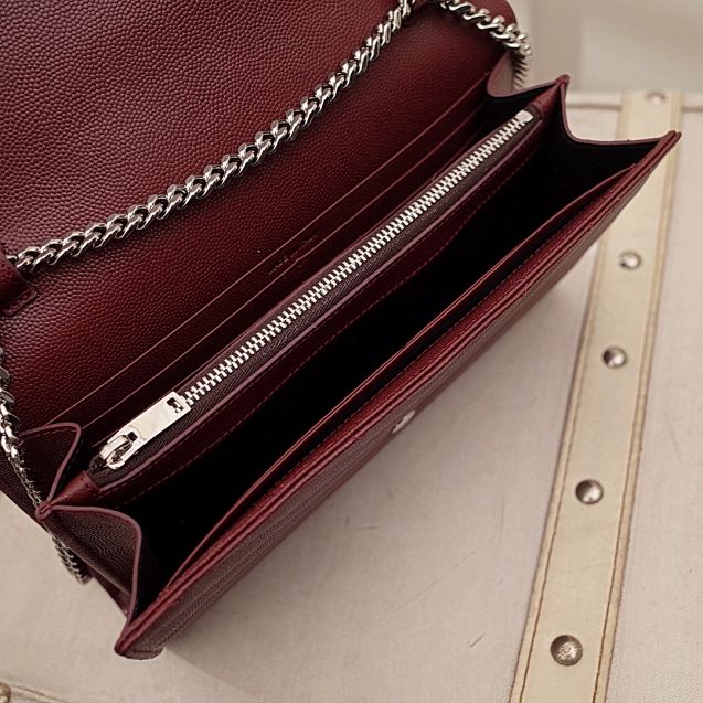 YSL original grained calfskin envelope wallet on chain 360452 bordeaux