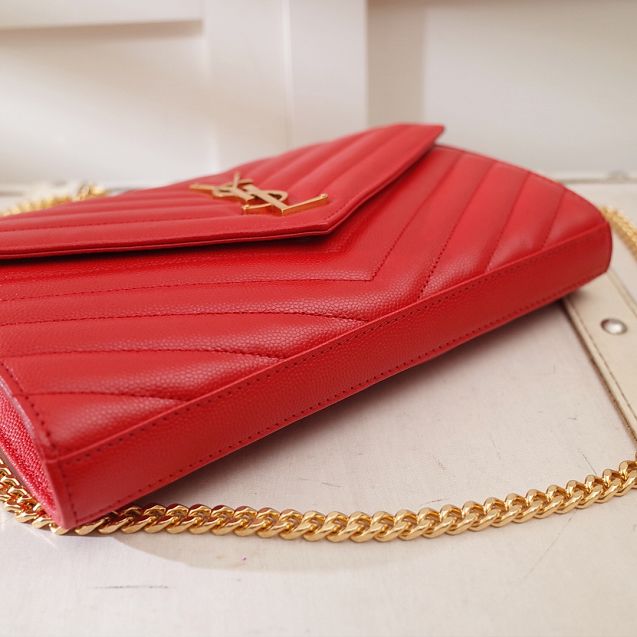 YSL original grained calfskin envelope wallet on chain 360452 red