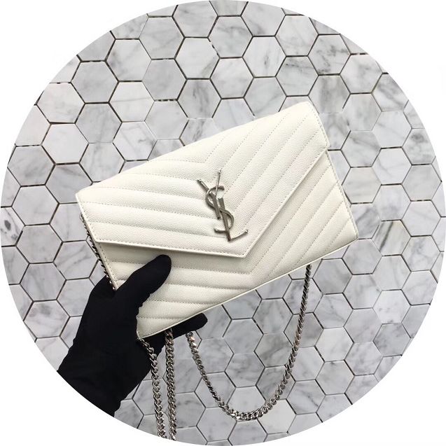 YSL original grained calfskin envelope wallet on chain 360452 white