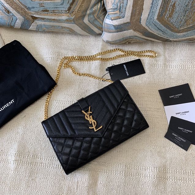 YSL original grained calfskin envelope wallet on chain 620280 black