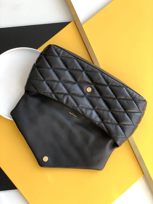 YSL original lambskin sade puffer envelope clutch 655004 black