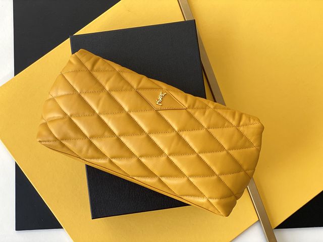 YSL original lambskin sade puffer envelope clutch 655004 saffron