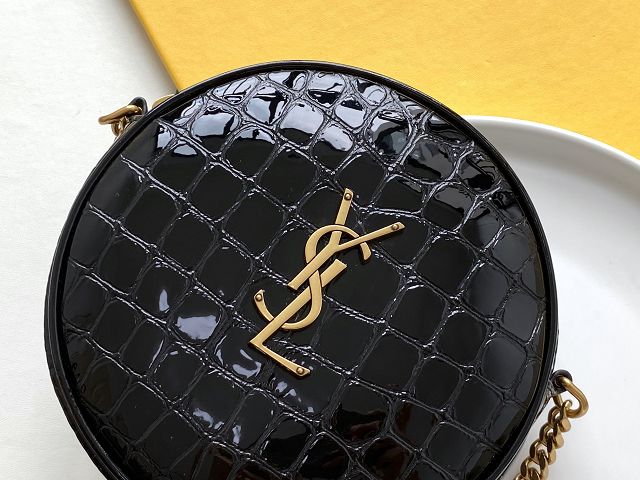 YSL original moire stone calfskin vinyle round camera bag 610436 black	