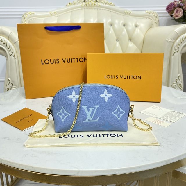 Louis vuitton original calfskin chain cosmetic pouch M80503 blue