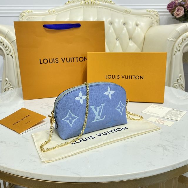 Louis vuitton original calfskin chain cosmetic pouch M80503 blue