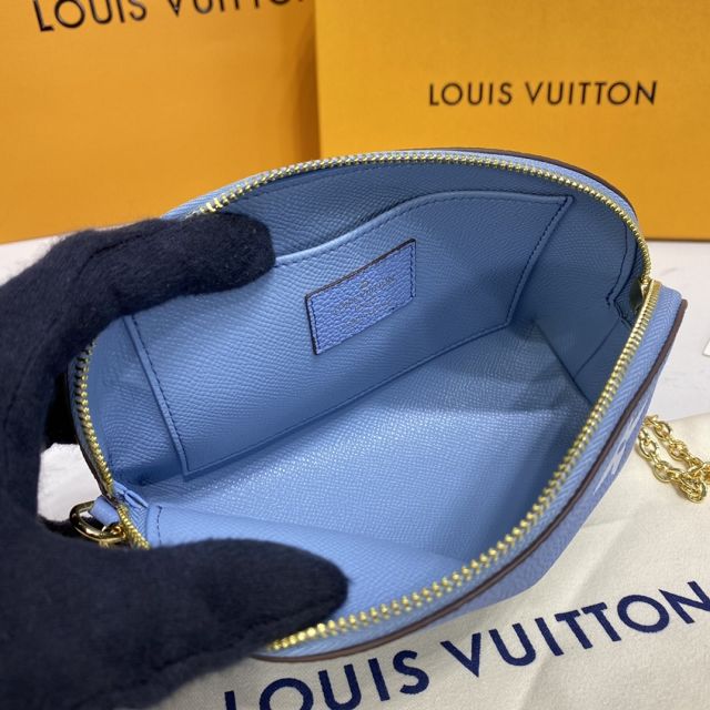 Louis vuitton original calfskin chain cosmetic pouch M80503 blue