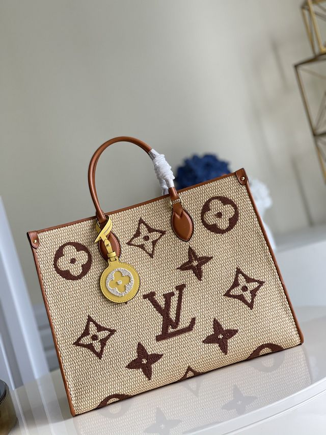 Louis vuitton original monogram raffia onthego gm M57644 tan